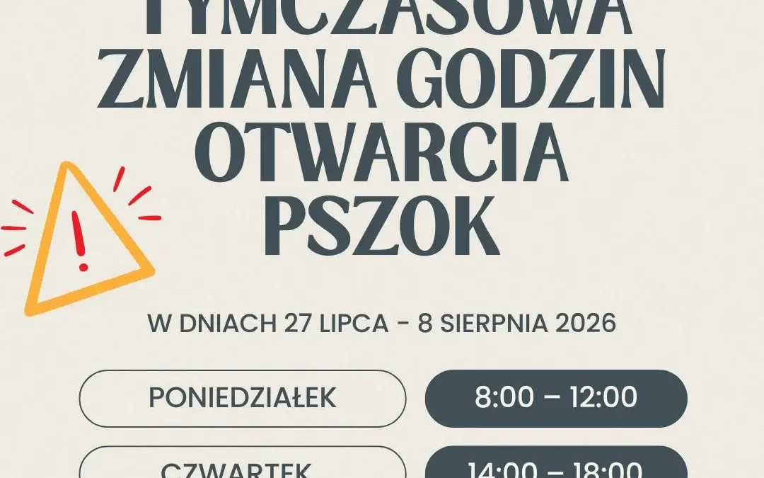Tymczasowa zmiana godzin otwarcia PSZOK w Parzęczewie