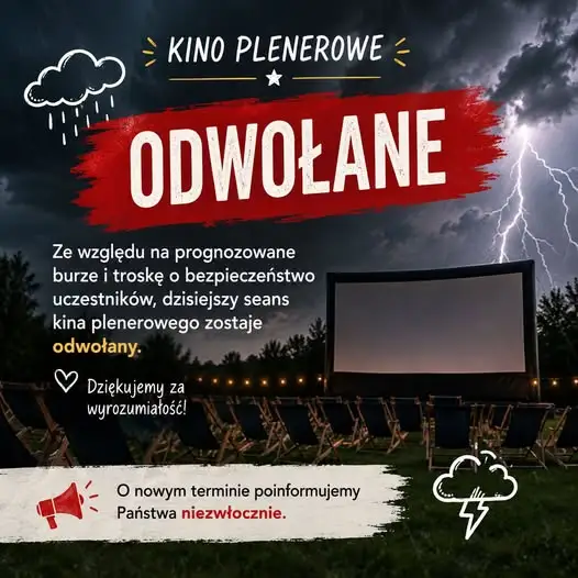Kino plenerowe w Zgierzu odwołane z powodu burz – nowy termin wkrótce