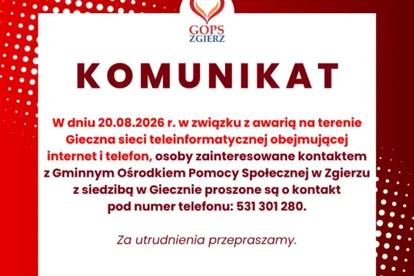 Awaria sieci w Giecznie: kontakt z GOPS tylko telefonicznie