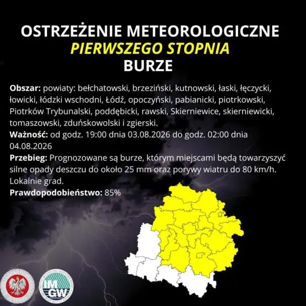 Ostrzeżenie meteorologiczne: upał i burze w gminie Zgierz