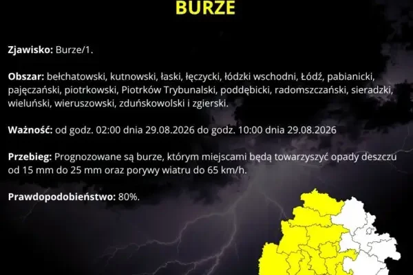 Ostrzeżenie przed burzami w regionie – alert pierwszego stopnia