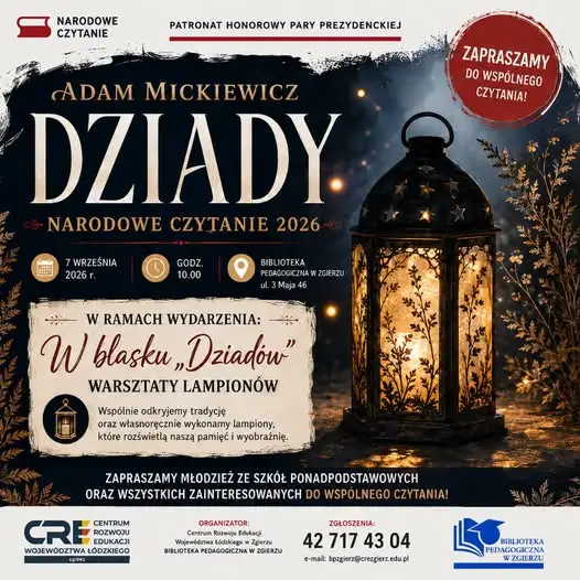 Narodowe Czytanie „Dziadów” w Zgierzu – zaproszenie dla młodzieży