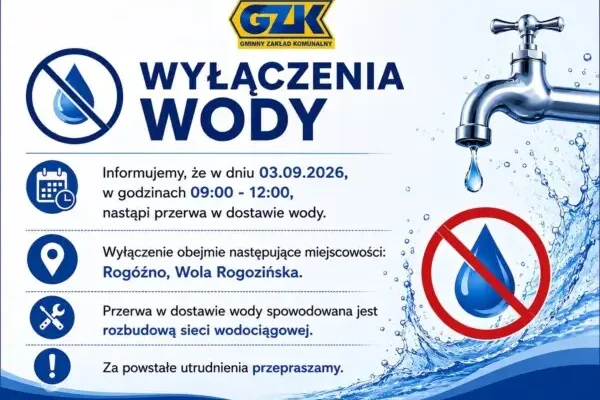 Przerwa w dostawie wody w Rogóźnie i Woli Rogozińskiej – 3 września
