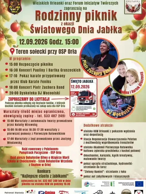 Piknik rodzinny w Orłej: Dzień Jabłka, koncerty i licytacja na wóz strażacki