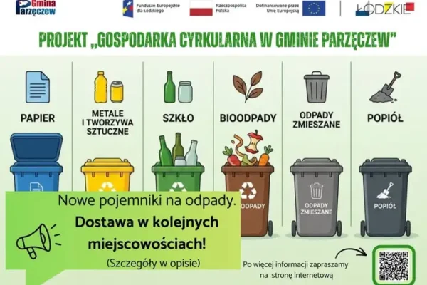 Gmina Parzęczew: dostawy pojemników na odpady ruszają w kolejnych miejscowościach