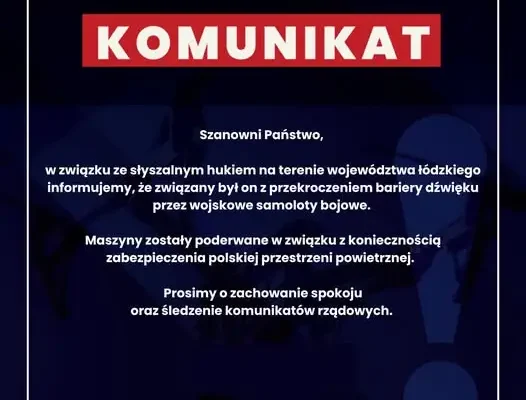 Huk nad Łódzkiem to efekt przekroczenia bariery dźwięku przez wojskowe samoloty