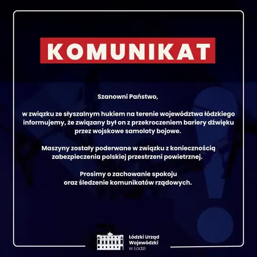Huk nad Łódzkiem to efekt przekroczenia bariery dźwięku przez wojskowe samoloty