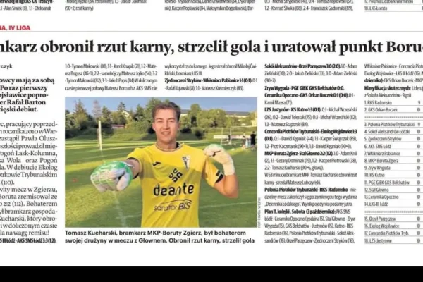 Bramkarz MKP-Boruty Zgierz bohaterem meczu. Obronił karny i strzelił gola