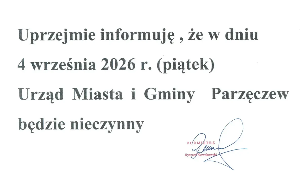 Utrudnienia dla mieszkańców: Urząd Gminy Parzęczew nieczynny w piątek 4 września