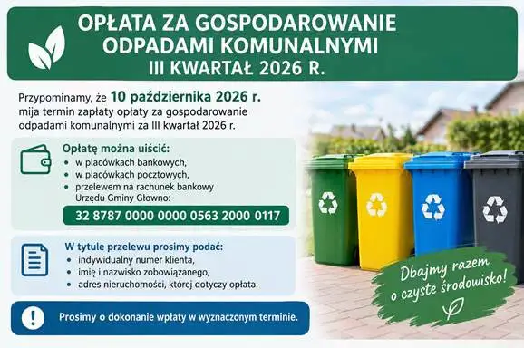 Przypomnienie: do 10 października opłata za odpady komunalne za III kwartał 2026