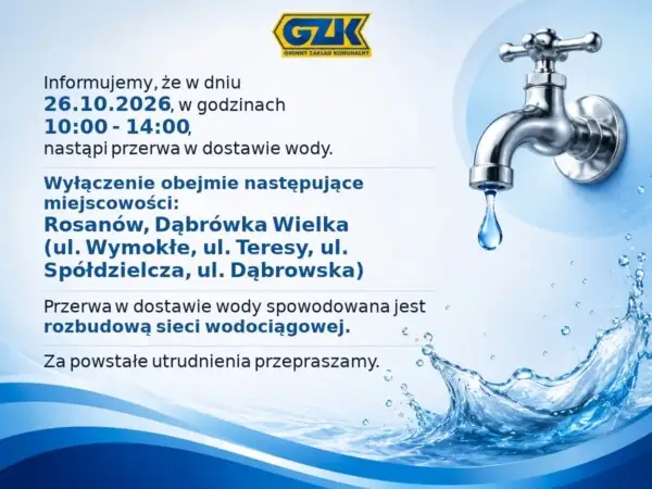 Przerwa w dostawie wody w gminie Zgierz – 26 października