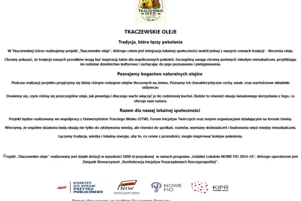 Tkaczewskie oleje – nowy projekt integruje mieszkańców gminy Parzęczew