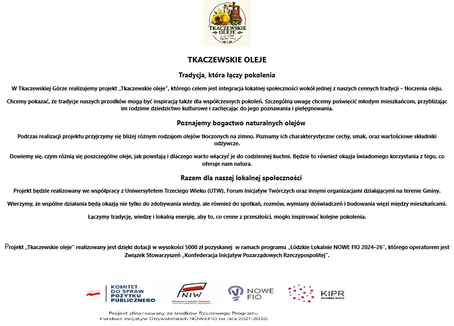 Tkaczewskie oleje – nowy projekt integruje mieszkańców gminy Parzęczew